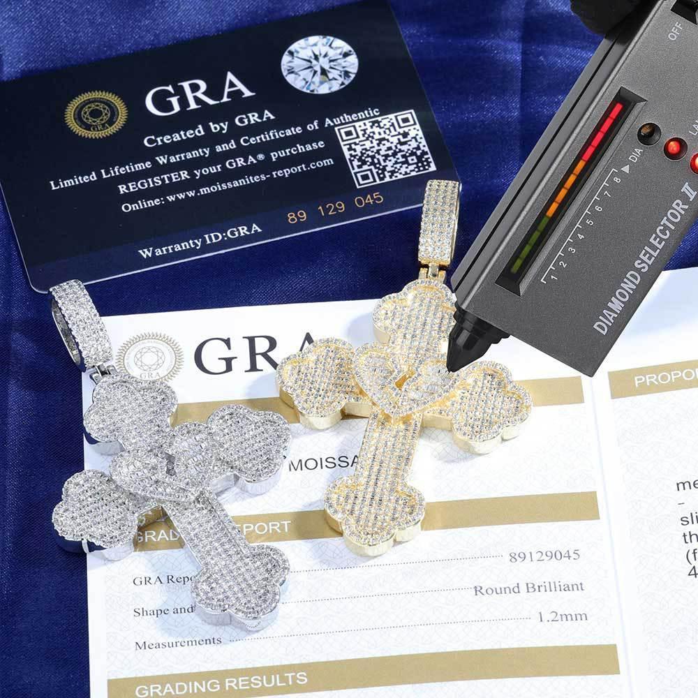 Broken Heart Cross S925 Silver Moissanite Rapper Chain Necklace | Caratix Jewelry - CaratixJewelry